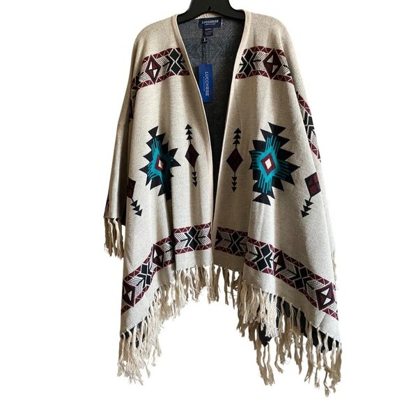Lucchese Lightweight Alpaca Cape Peruvian Poncho One Size Beige Multi Coastal - Picture 1 of 6